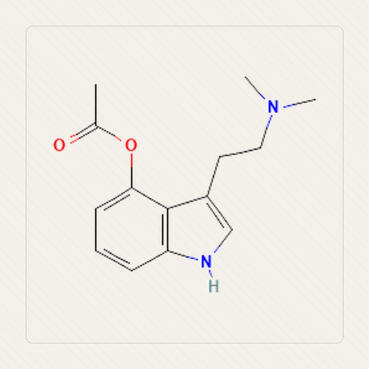 4-AcO-DMT O-acetylo-psylocyna, Lehrillustration der Molekülstruktur