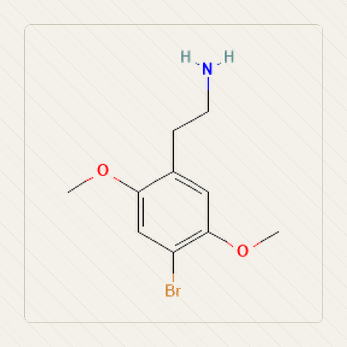 2C-B 4-bromo-2,5-dimetoksyfenetyloamina, Lehrillustration der Molekülstruktur
